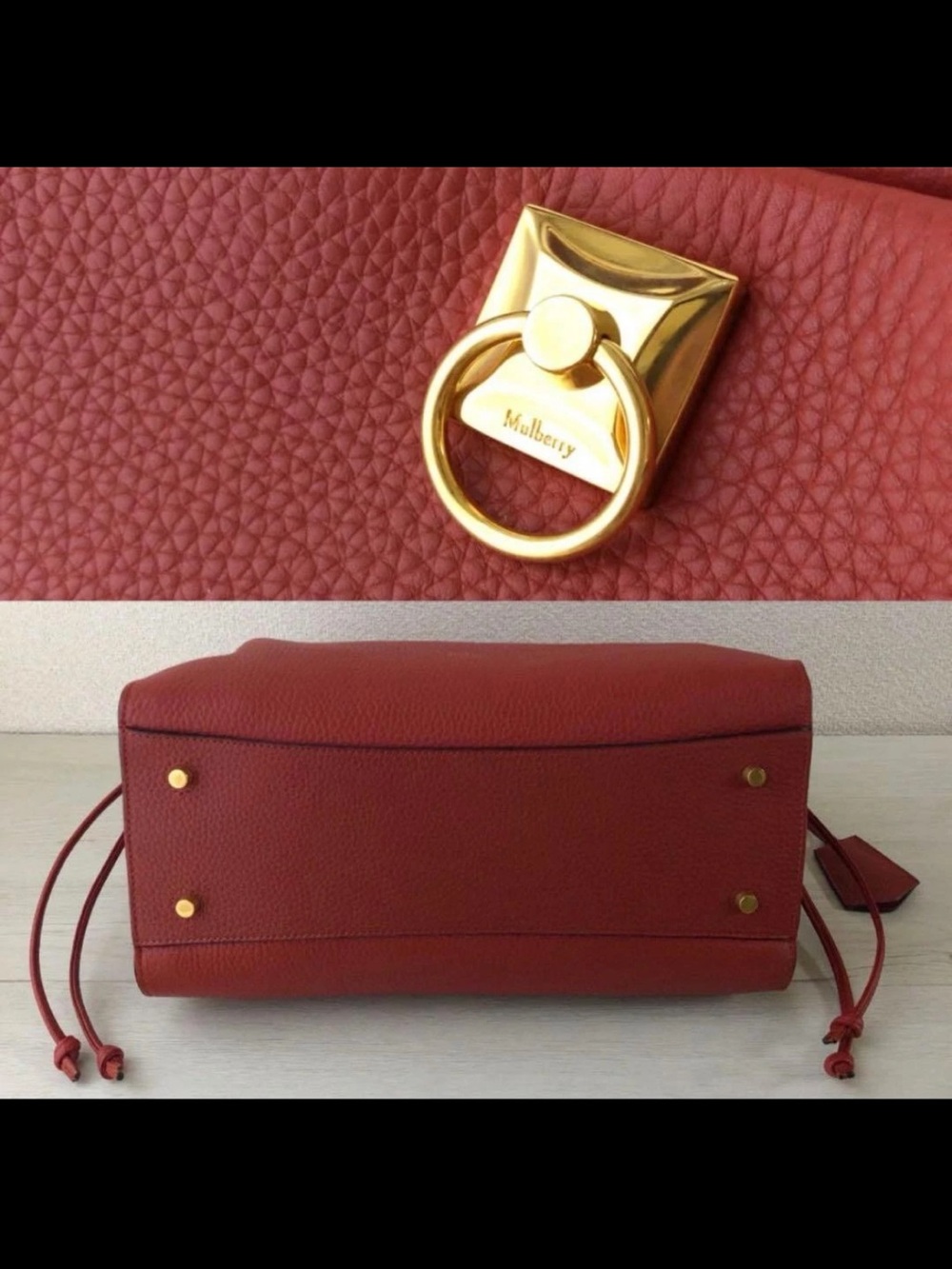 Mulberry Red Leather Satchel with Woven Top Handle - Picture 7 of 8